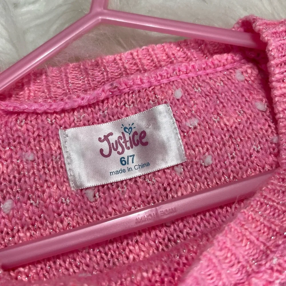 Justice pink sweater poncho with a sleeve iridescent sequins on front size 6/7
